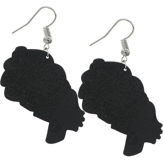 Black Large Turban Head Wrap Wooden Earrings