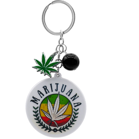 White Rasta Leaf Weed Marijuana Keychain