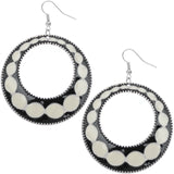 Black White Open Circle Disc Earrings