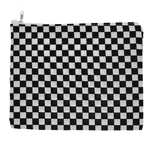 Black White Checkered Zipper Pouch Bag