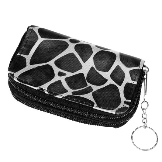 Black Giraffe Print Double Pocket Key Chain Wallet