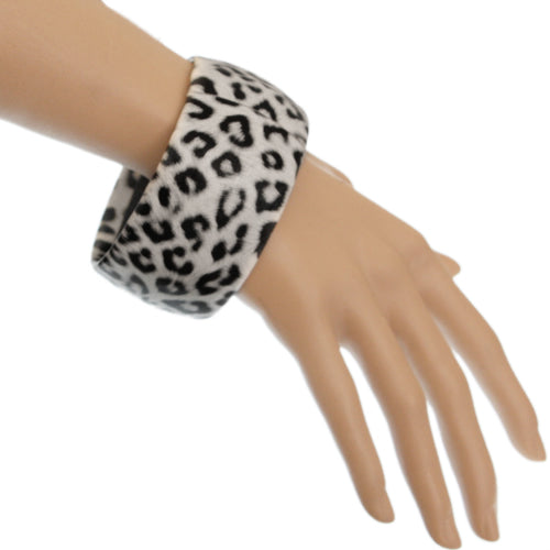Black White Large Cheetah Print Bangle Bracelet