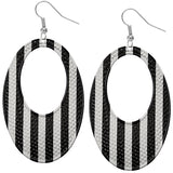 Black White Long Oval Striped Earrings