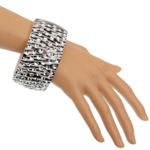 Black White Six Row Zebra Hinged Bracelet