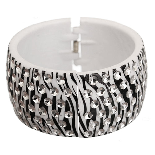 Black White Six Row Zebra Hinged Bracelet