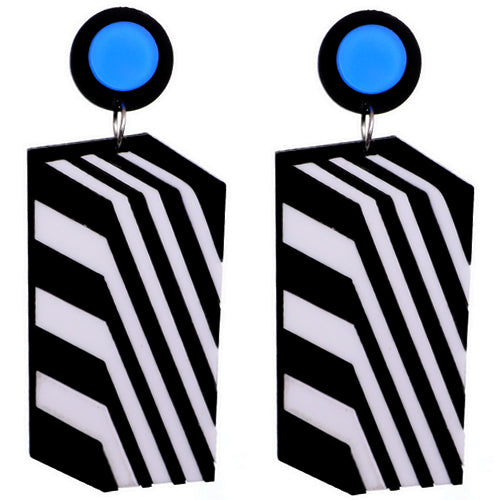 Black White Stripe Geometric Earrings