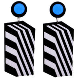 Black White Stripe Geometric Earrings