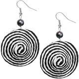 Black White Swirl Bead Woven Dangle Earrings