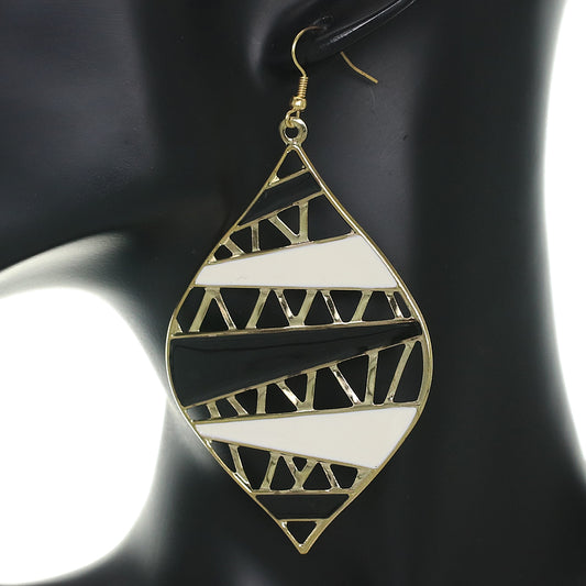 Black White Two Tone Leaf Shaped Earrings