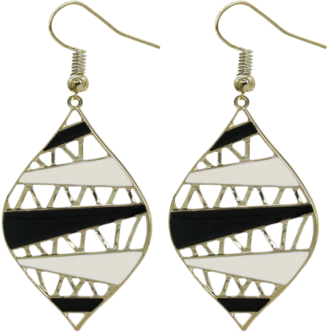 Black White Two Tone Leaf Shaped Earrings