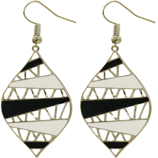 Black White Two Tone Leaf Shaped Earrings