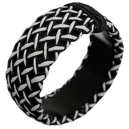 Black White Knit Woven Bangle Bracelet