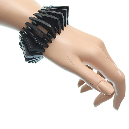 Black Wooden Geometric Triangle Stretch Bracelet-1