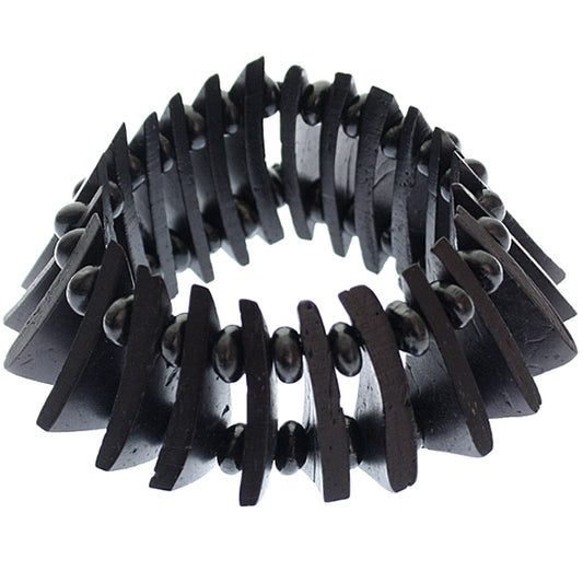 Black Wooden Geometric Triangle Stretch Bracelet