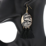 Black Butterfly Tassel Wooden Dangle Earrings