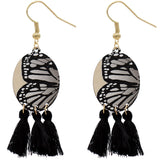 Black Butterfly Tassel Wooden Dangle Earrings