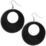 Black Wooden Circular Roll Texture Dangle Earrings