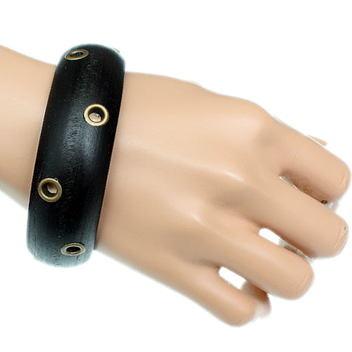 Black Wooden Cutout Bangle Bracelet