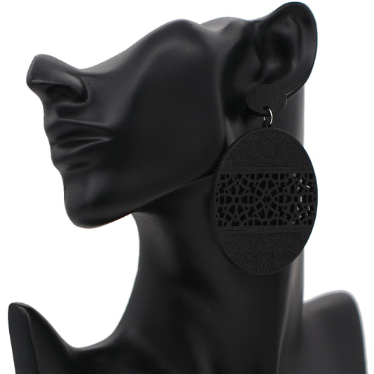 Black Mosaic Pattern Wooden Earrings