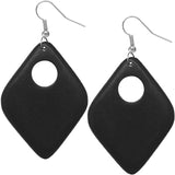 Black Wooden Diamond Shaped Cutout Earrings