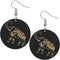 Black Elephant Printed Round Wooden Earrings