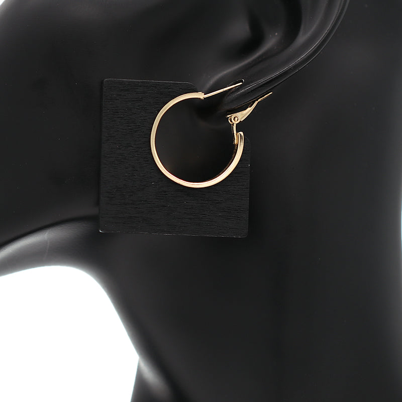 Black Geometric Wooden Mini Earrings