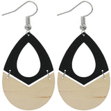 Black Glitter Wooden Link Teadrop Earrings