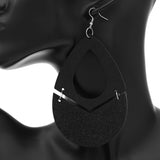 Black Glitter Wooden Link Teadrop Earrings
