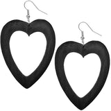 Large Wooden Black Heart Earrings