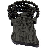 Black Wooden Beaded Chunky Jesus Piece Necklace