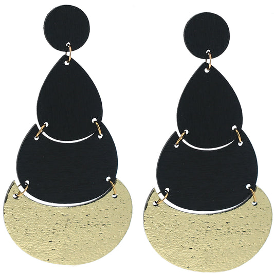 Black Geometric Wooden Link Earrings