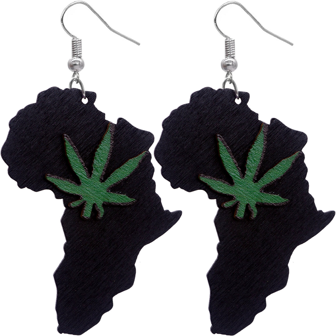 Black Wooden Weed Plant Africa Shaped Earrings