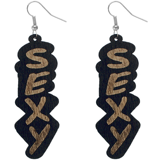 Black Wooden Sexy Word Letter Earrings