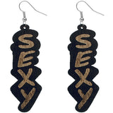 Black Wooden Sexy Word Letter Earrings