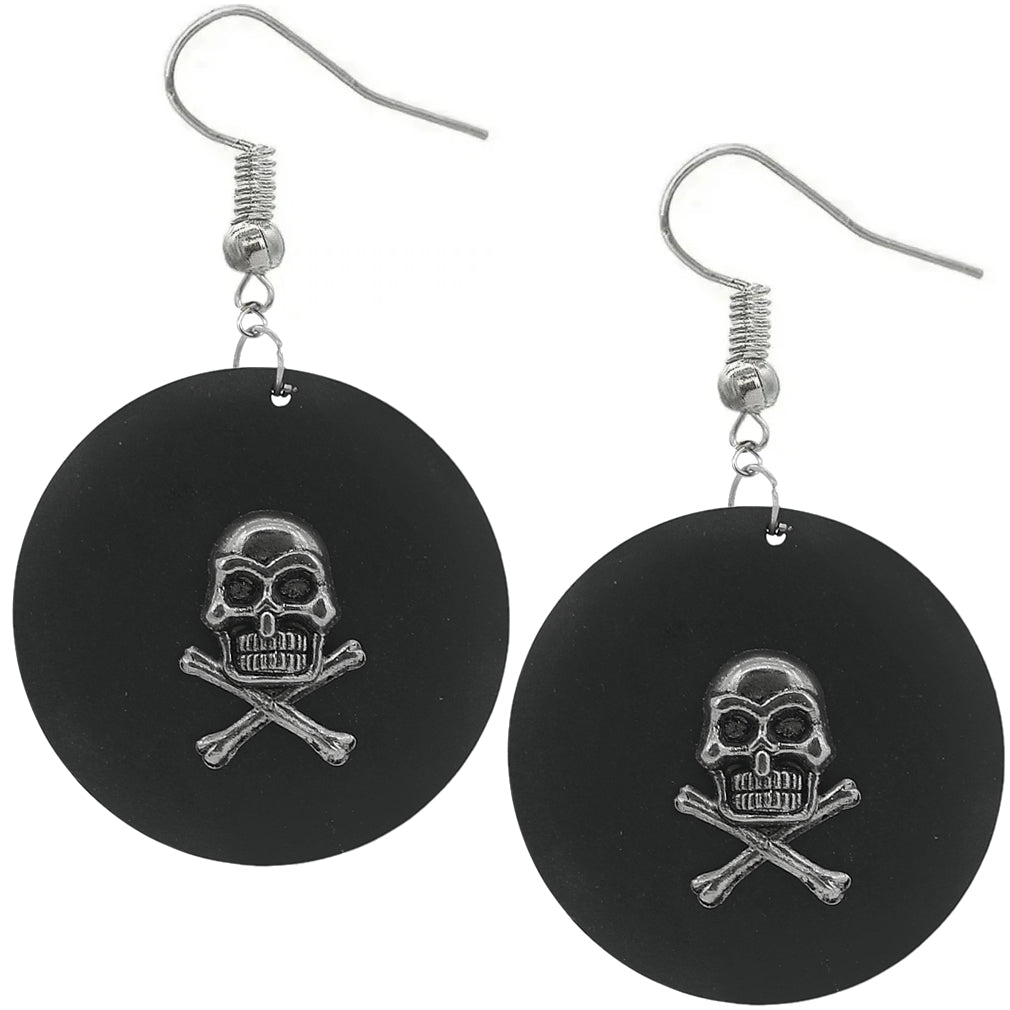 Black Skull Wooden Dangle Earrings