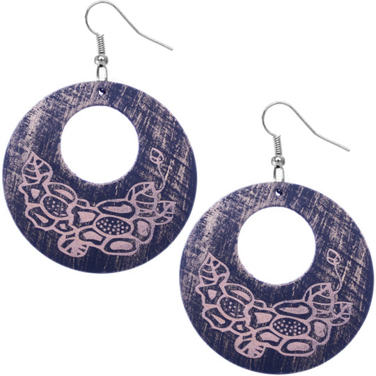 Black Wooden Open Circle Distressed Earrings