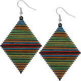 Black Multicolor Wooden Thread Wrapped Earrings
