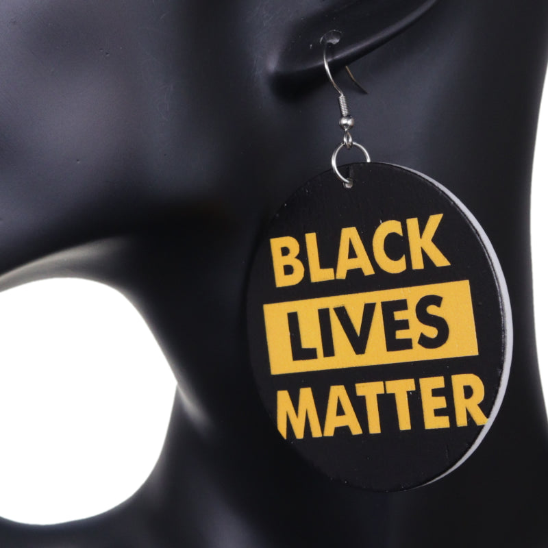 Black Yellow Black Lives Matter Round Earrings