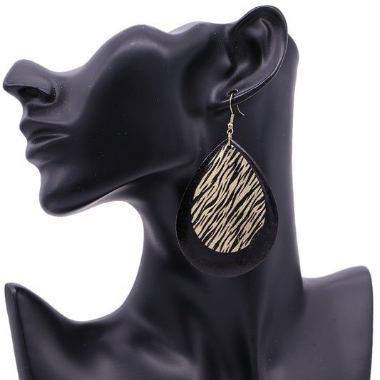 Black Tiger Print Teardrop Earrings