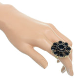 Black Antique Circular Floral Topper Adjustable Ring