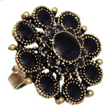 Black Antique Circular Floral Topper Adjustable Ring