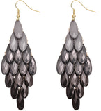 Black Gray Two Tone Faceted Dangle Earrings