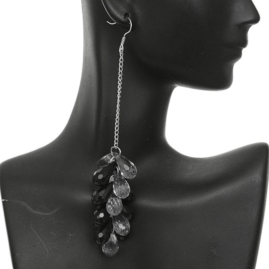 Black Beaded Layer Drop Chain Earrings