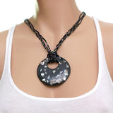 Black Open Circle Faux Marble Beaded Necklace Set