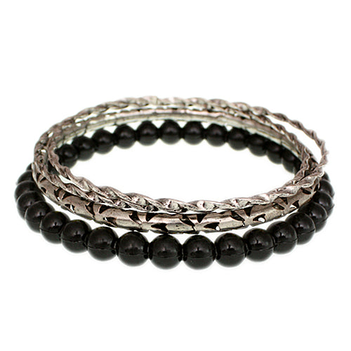 Black Beaded Twist Stacked Bracelets