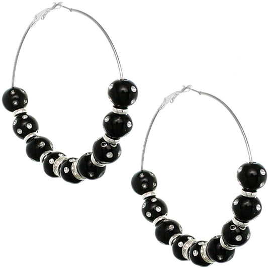 Black Beaded Decor Hoop Earrings