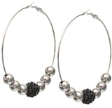 Black Beaded Rhinestone Fireball Hoop Earrings