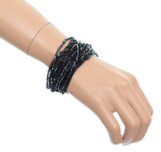 Black Iridescent Beaded Stretch Stacked Bracelets