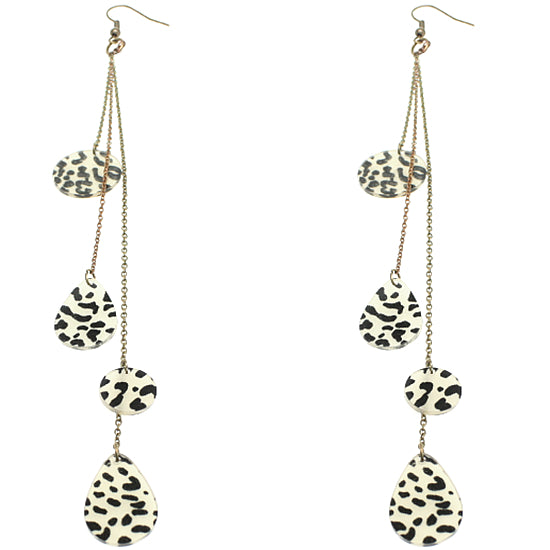 Black Cheetah Print Drop Chain Earrings