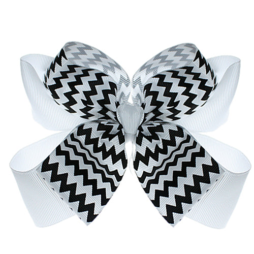 White Black Chevron Zigzag Ribbon Hair Bow